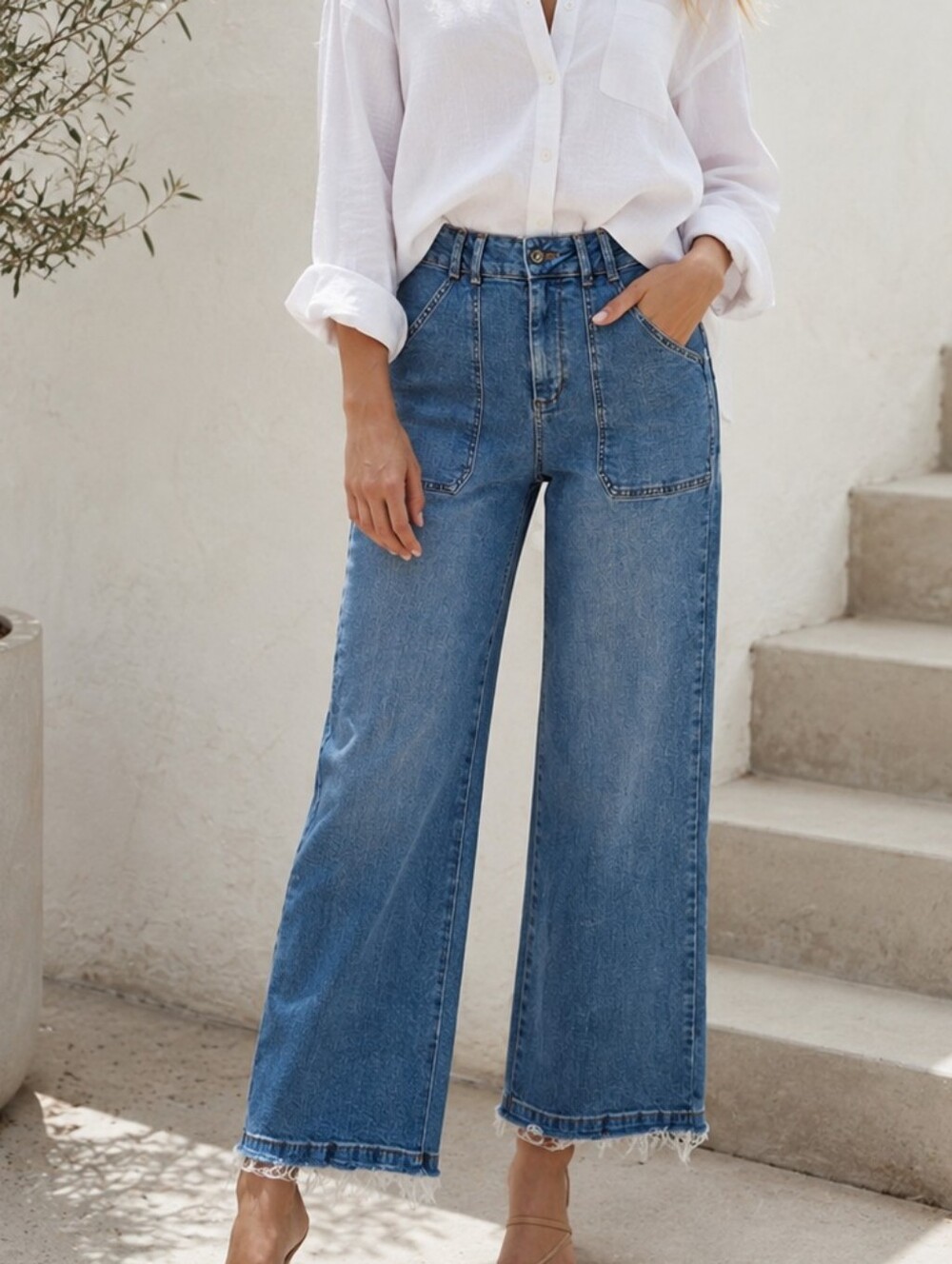 Bagatelle Collection NY Cropped High Rise Utility Raw Hem Jeans Size 28
